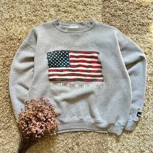 90s Vintage Puma Gray Sweatshirt Big Logo America Flag Mens Size L